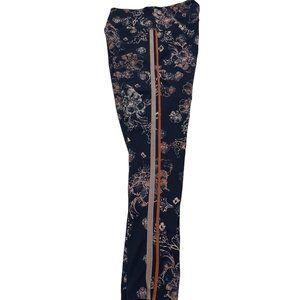Free People Movement Navy Floral High Rise Athletic Leggings, Navy Peach, M